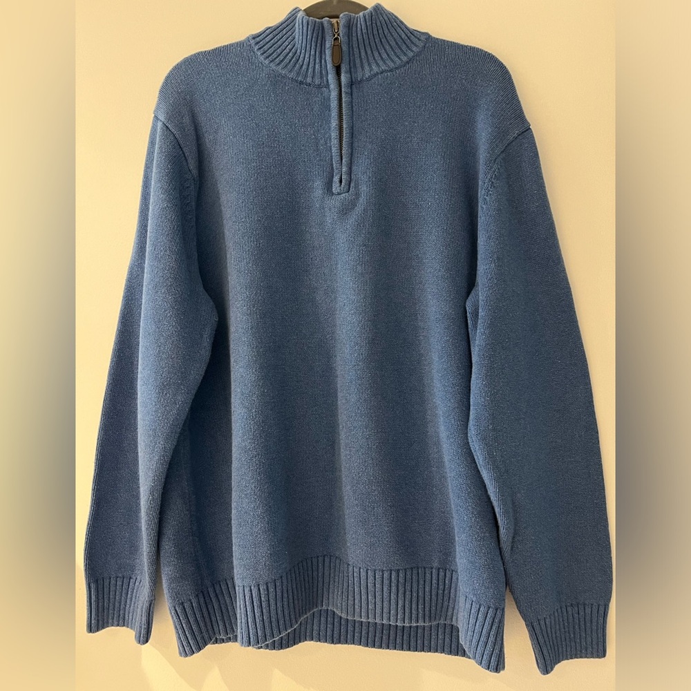 Vintage L.L. Bean Men's Quarter Zip-Up Sweater in Blue Size XL
